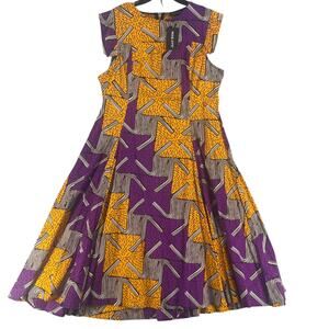 Mae Otti Flowy Flare Womens Dress Colorful 2XL Cotton Art Abstract